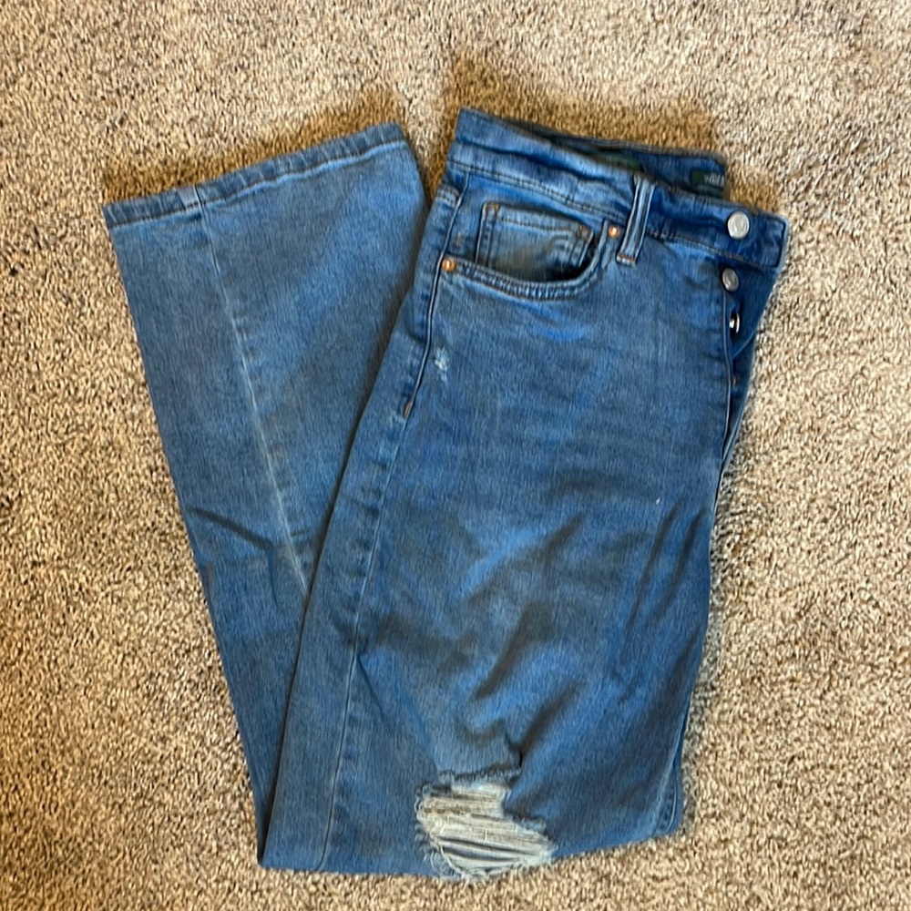 Distressed Straight Leg Blue Jeans